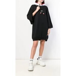 MSGM Hooded Sweatshirt Dress In Black White Red Womens Large Heavyweight